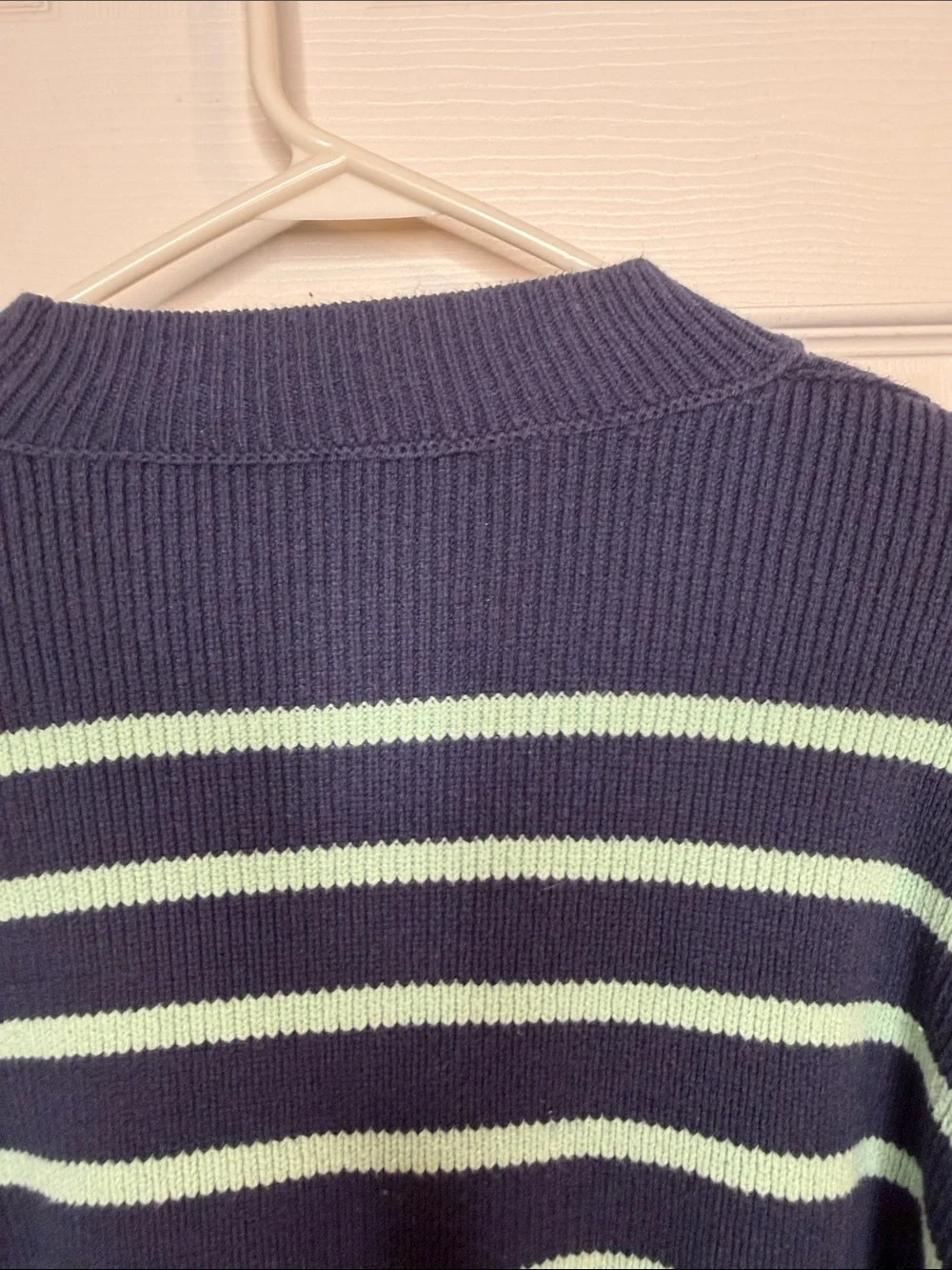 Free People Navy and Mint Striped Cropped Crew Sweater